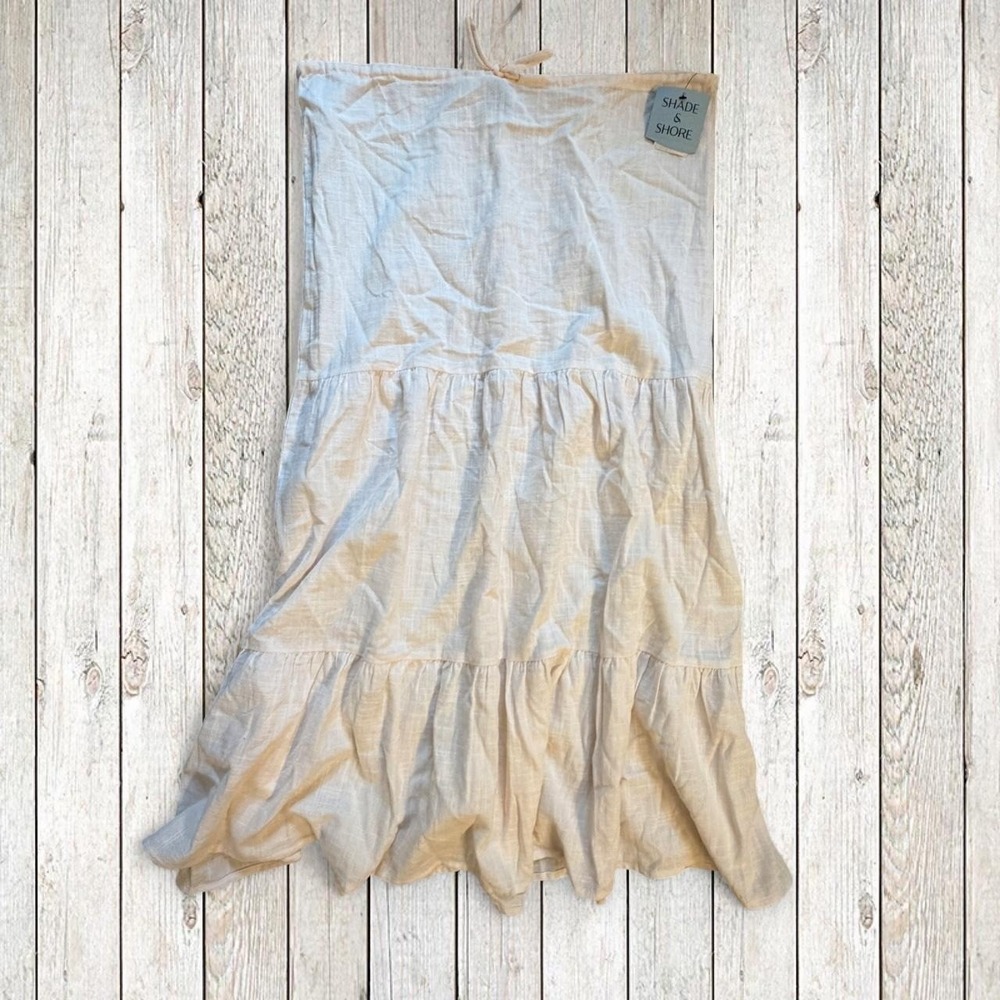 Shade & Shore Cream Tiered Maxi Beach Cover-Up Skirt Linen Blend Medium 8-10 NWT